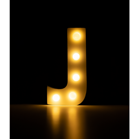 Świecąca Litera LED "J" Light Letter, drewniana biała 17x8 cm