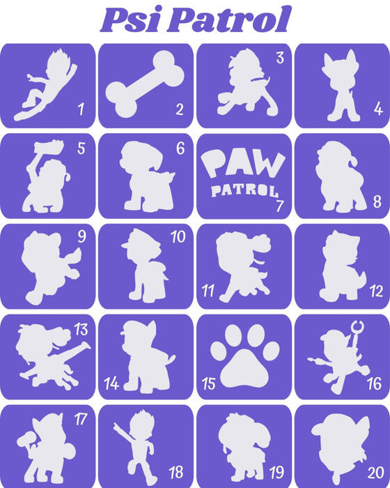Szablony do tatuaży brokatowych tematyczne 20 szt. Psi Patrol