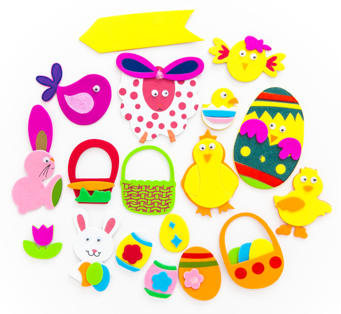 Naklejki 3D z pianki Wielkanocne - Pisanki, Kurczaczki 18 szt. MIX