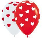 Balony Sempertex Serca klasyczne 12'' 12 szt Mix biało-czerwony