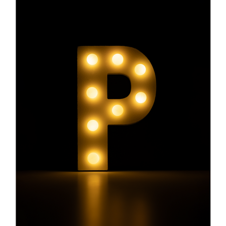 Świecąca Litera LED "P" Light Letter, drewniana biała 17x12 cm