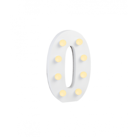Świecąca Cyfra LED "0" Light Letter, drewniana biała 17x12 cm