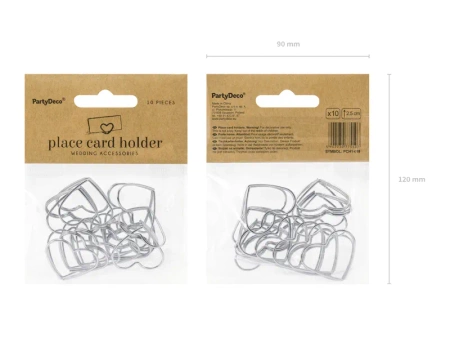 Stojaki na winietki serca srebrne 2,5 cm zestaw 10 szt.