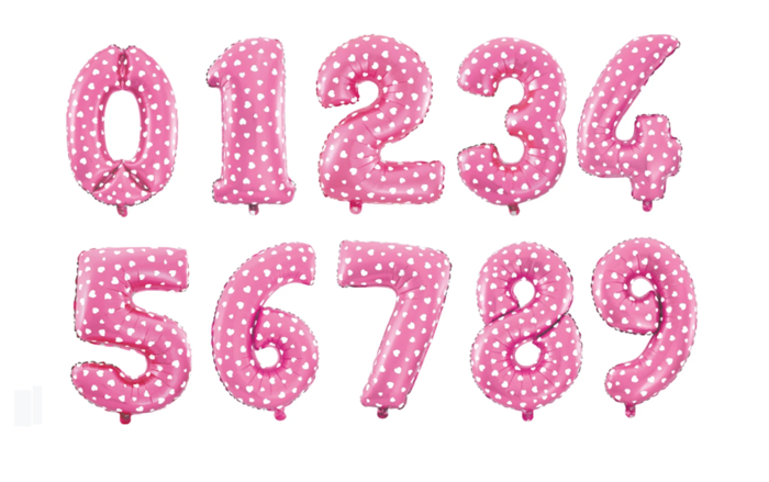 BALON foliowy CYFRA mała 40 cm RÓŻOWE SERDUSZKA