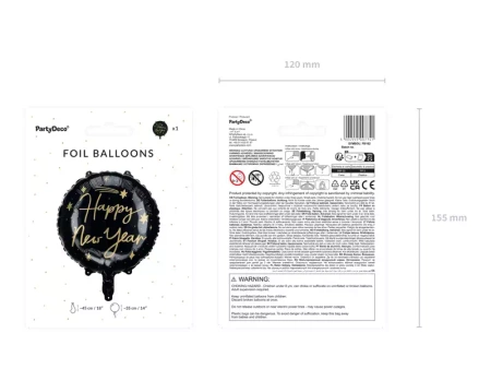 Balon foliowy okrągły sylwestrowy Happy New Year 45 cm