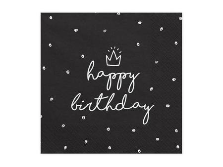 Serwetki papierowe Happy Birthday Czarne 33 x 33 cm 20 szt.