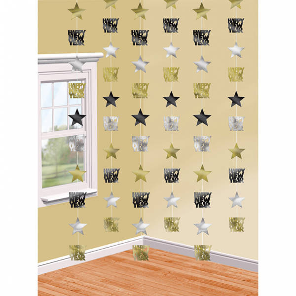 Girlanda wisząca na Sylwestra STAR HAPPY NEW YEAR 6 SZT