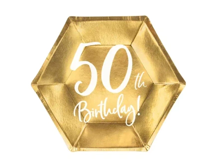 Talerzyki papierowe 50th Birthday złote 20 cm 6 szt.
