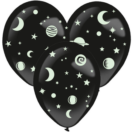 Balony gumowe KOSMOS 35 cm 3 szt. + naklejki Świecące w ciemności