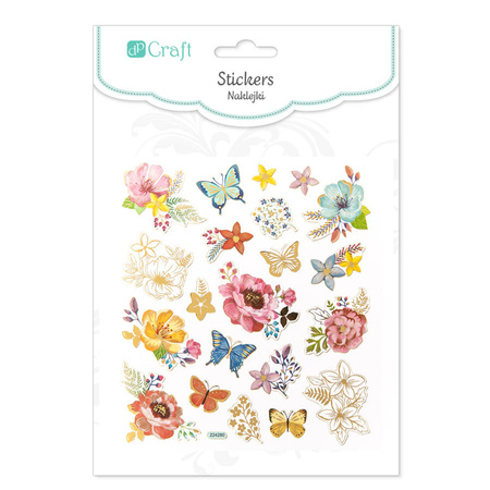 Naklejki brokatowe KWIATY I MOTYLE 21 szt