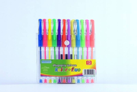 Długopisy żelowe kolorowe FLUO 12 kolorów