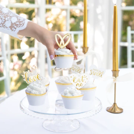 Pikkery Toppery Ślub Wesele biało- złote 12 szt.