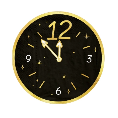 Serwetki papierowe czarne Happy New Year Zegar na Sylwestra 10szt.