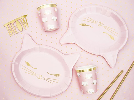 Talerzyki papierowe Kotek różowy z uszami 6 szt.