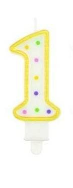 Świeczka urodzinowa ''1'' kropeczki żółta