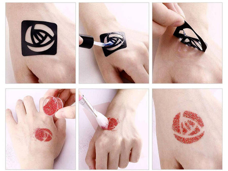 Duży zestaw do tatuaży brokatowych (szablony, pędzle, klej, brokaty)