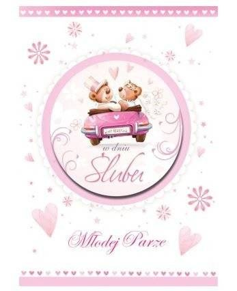 Kartka okolicznościowa Ślubna XXL "W dniu ślubu Młodej Parze" misie