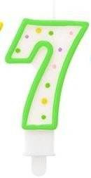 Świeczka urodzinowa "7" kropeczki zielona