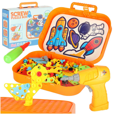 Klocki konstrukcyjne układanka w walizce kreatywna mozaika + wkrętarka kosmos