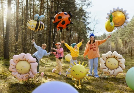 Balon foliowy Kwiatek stojący, 104x104 cm, rumiany różowy