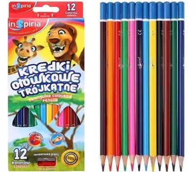 Kredki ołówkowe trójkątne z gumką 12 kolorów inSpiria