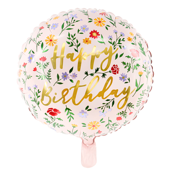 Happy Birthday w kwiaty balon foliowy 35 cm