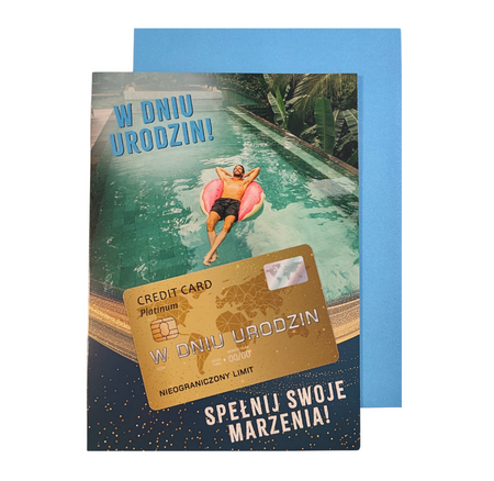 Kartka urodzinowa Spełnij Swoje Marzenia Karta Kredytowa - niebieska