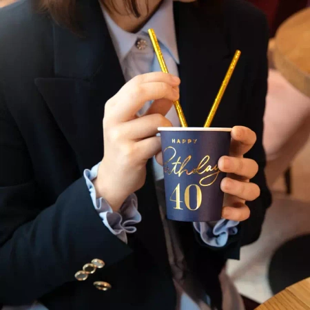 Kubeczki papierowe 40 URODZINY granatowe 220 ml 6 szt.