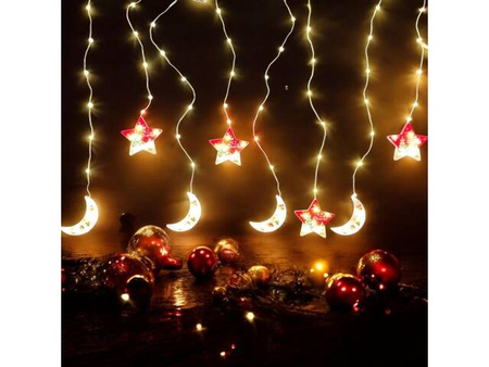 Girlanda lampki Świąteczne kurtyna gwiazdki i księżyce 100 led biały ciepły 3 m