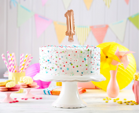 BALON foliowy CYFRA na patyczku ZŁOTY RÓŻ 13 cm