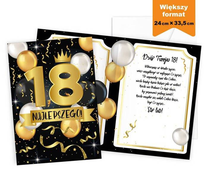 Kartka okolicznościowa 18-ste Urodziny DUŻA 25 x 35 cm