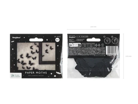Dekoracja papierowa Ćmy, czarne motyle 6-12cm Halloween