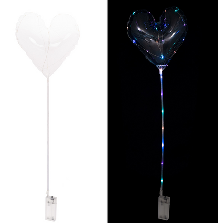 Balon SERCE świecący transparentny LED na patyczku