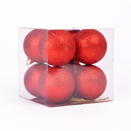 Bombki choinkowe brokatowe czerwone w pudełku (8 szt.)
