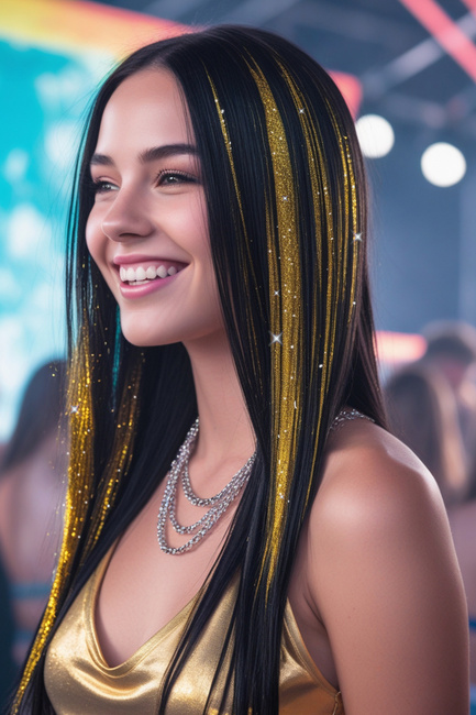 Włosy syntetyczne pasemka brokatowe złote 50 cm x 3 szt.