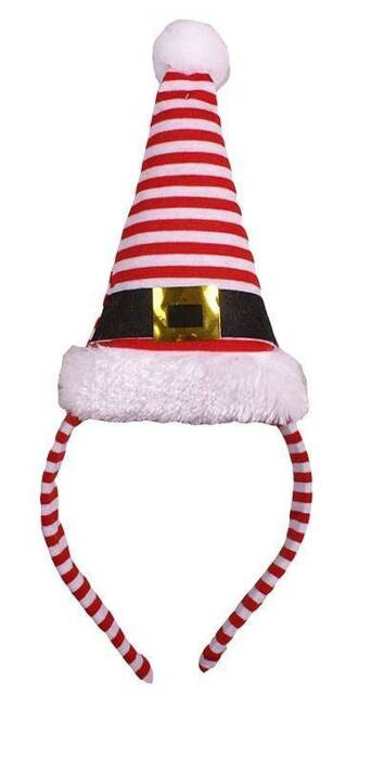 Opaska z czapką Mikołaja Elfa w paski 11 x 19 cm