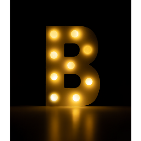 Świecąca Litera LED "B" Light Letter, drewniana biała 17x12 cm