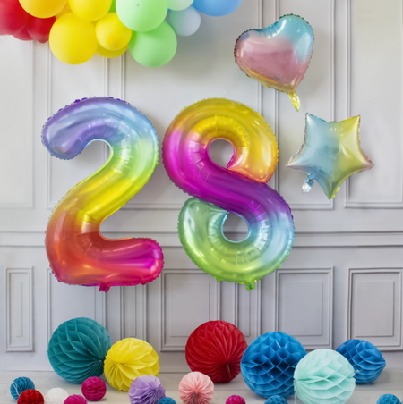 BALON foliowy CYFRA 100 cm TĘCZOWA