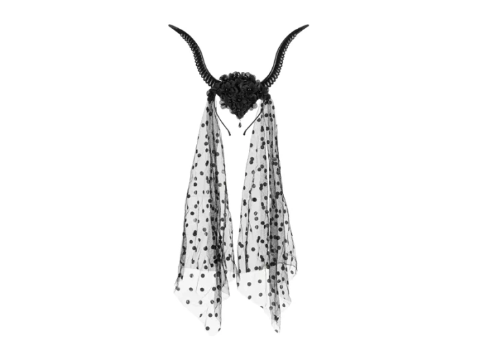 Opaska Rogi z tiulem Halloween 30x76 cm czarny