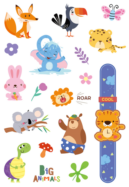 Tatuaże zmywalne wodne świecące w ciemności Zwierzątka z ZOO 40 szt.