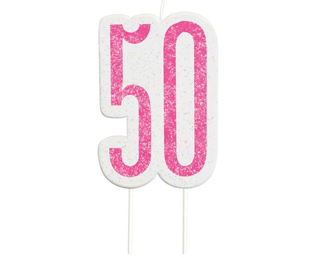 Świeczka urodzinowa na tort liczba "50" różowa