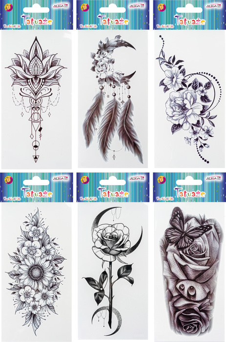 Tatuaże zmywalne wodne do ciała duże mix wzorów 1 szt.
