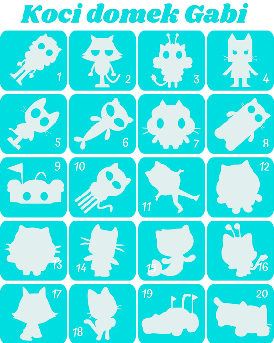 Szablony do tatuaży brokatowych tematyczne 20 szt. Koci Domek Gabi