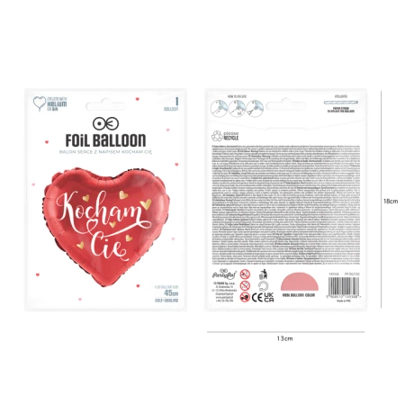 Balon foliowy serce z nadrukiem Kocham Cię 18 cali