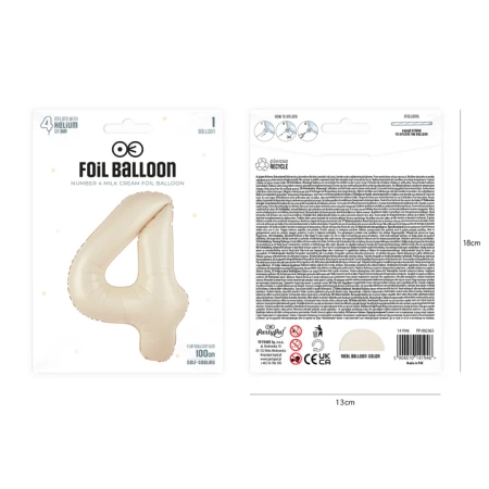 Balon foliowy CYFRA 4 kremowy satynowy 100 cm