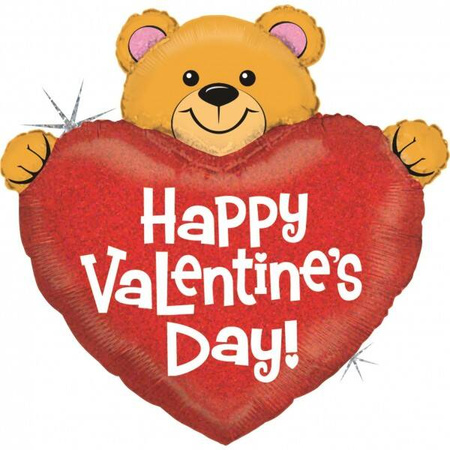 Balon foliowy serce z misiem Happy Valentines Day  37 cali