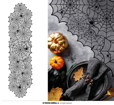 Obrus bieżnik na stół PAJĘCZYNY czarny 45x183 cm Halloween