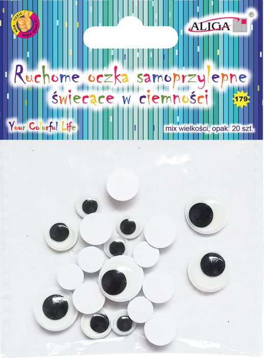 Ruchome oczka świecące w ciemności GLOW mix 20 szt.