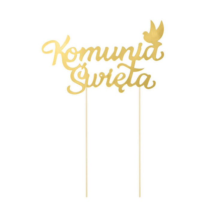 Topper dekoracyjny na tort Komunia Święta złoty