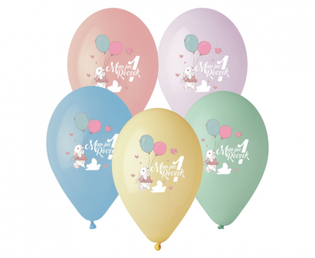 Balony lateksowe na Roczek króliczek 5 szt.